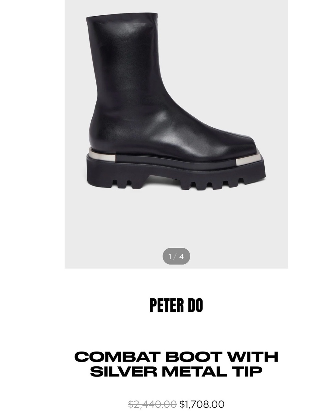 B2 “Devout” Black Leather Combat Boot Square Toe Silver Metal Tip Platform Boots - Picture 14 of 14